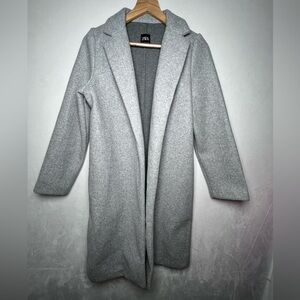 Zara Trench Coat Womens Heather Gray Notch Lapel Open Front Lagenlook Size M